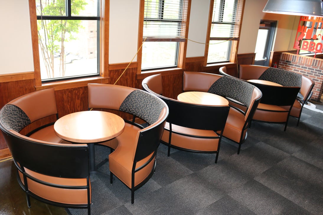 Charlotte-NC-circular-restaurant-booths-in-lounge-area