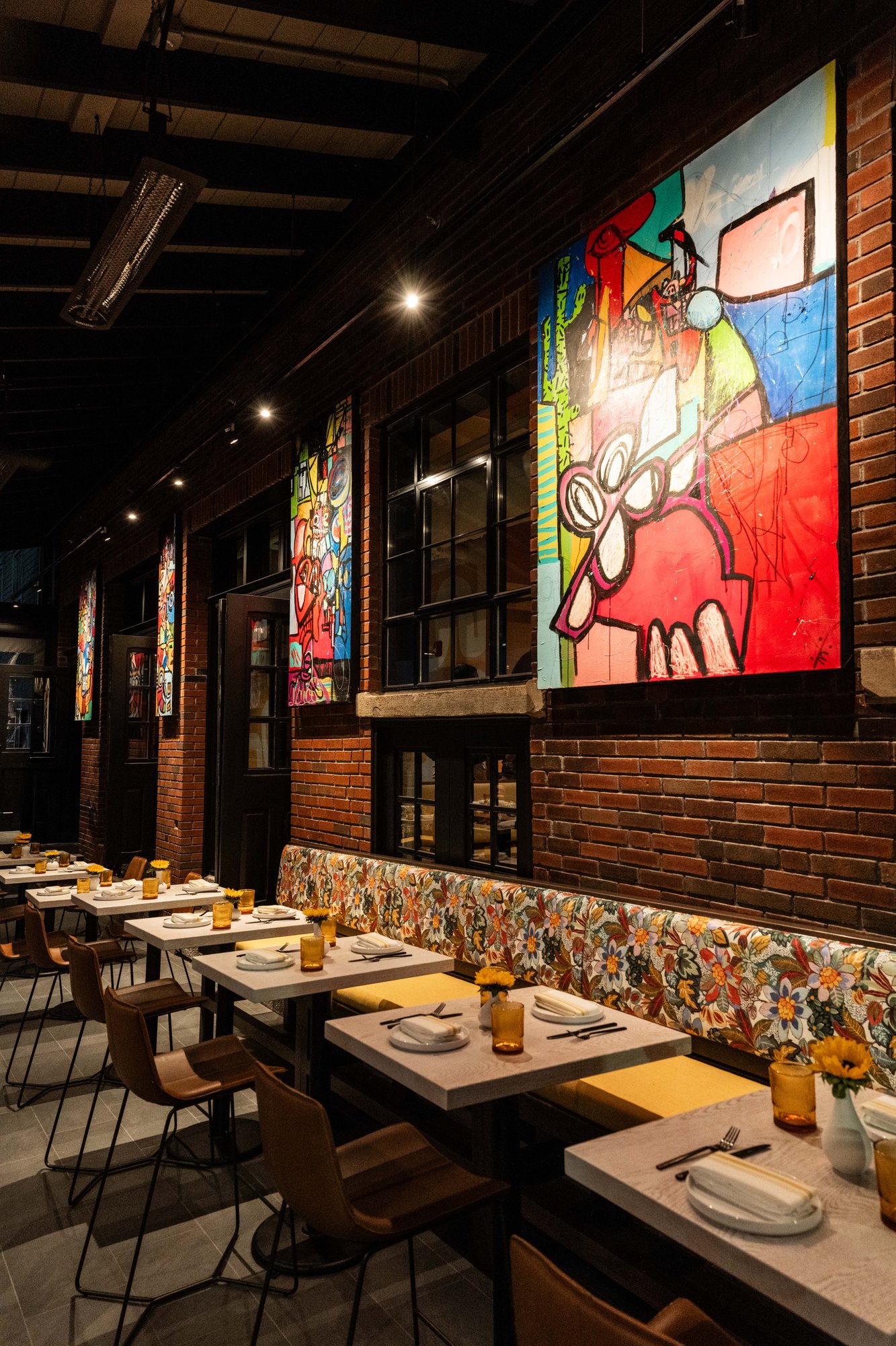 New Bedford-MA-Restaurant-modern-exterior booths- with -floral-pattern